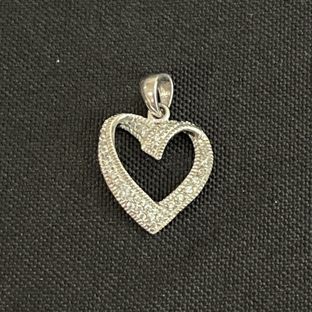 Sterling Silver 925 Pave Heart Pendant NFTH Open Design Sparkle 1” Elegant Gift